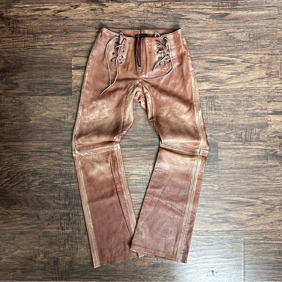 Pants - Brown Leather Lace-Up Pants